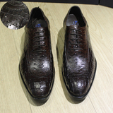 韩国高质量固特异经典鞋楦尖头男士绅士商务休闲皮鞋鳄鱼纹深棕色