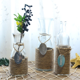 美式乡村日式麻线玻璃花瓶创意办公室餐厅干花插花器水培器装饰品