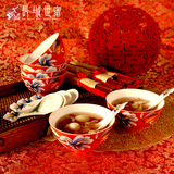 长城陶瓷中式珐琅彩家用骨瓷餐具套装红色婚庆碗筷勺创意结婚礼物