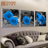 客厅装饰画现代简约花卉无框画沙发背景墙三联画 卧室蓝玫瑰挂画