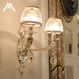 锌合金欧式壁灯LED水晶玻璃客厅 卧室酒店床头过道墙单双头壁灯