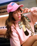 2016春新款加绒加厚长袖大码宽松卫衣女套头韩国学生粉色刺绣上衣