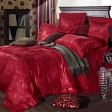 纯爱水星家纺婚庆四件套结婚床品六件套纯棉大红八十件套床上用品