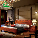 现代简约中式全实木床纯榆木床单双人床婚床大床木家具1.5米2米