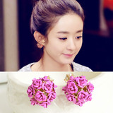韩国女士时尚双面佩戴气质耳环防过敏耳饰品优雅可爱玫瑰花朵耳钉