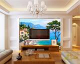 电视背景墙客厅卧室温馨3d无缝墙布大型壁画 油画地中海海边花园