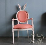 美式乡村实木餐椅欧式法式田园客厅个性休闲椅书椅兔耳朵椅圆背椅