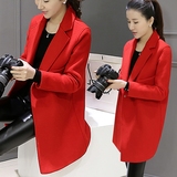热卖大红色2016春季新款女装毛呢外套中长款韩版显瘦时尚茧型大衣