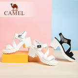 Camel骆驼女鞋 2016时尚休闲真皮魔术贴方跟高跟凉鞋 罗马风凉鞋