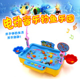 儿童电动钓鱼玩具旋转双层音乐磁性钓鱼游戏宝宝益智玩具1-2-3岁