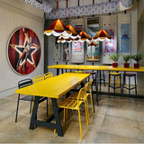 简约现代铁艺实木餐桌椅组合餐厅咖啡厅酒吧桌长方形书桌阅览桌