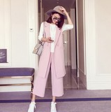 小银子2016春装新款女装时尚挺括马甲+阔腿裤两件套休闲粉色套装
