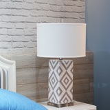 美式方形水晶台灯简约欧式灰色网格条纹陶瓷样板房卧室床头台灯