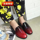 香港代购欧美英伦风个性铆钉漆皮圆头套脚粗跟女单鞋低跟休闲皮鞋