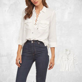 Abercrombie Fitch女系带口袋衬衫 114231白色 美国A&F正品代购