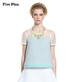 Five Plus新女装清新时尚棉质拼接宽松圆领短袖衬衫2141010340