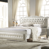 床欧式实木床软包床双人床皮艺床白色婚床真皮床1.8米1.5现代时尚