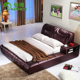 现代简约皮艺软体1.5 1.8米单人双人小户型卧室婚床实木床架皮床