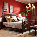 西盛美居美式实木床书卷床双人床四柱床床头柜包邮红橡卧室家具