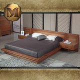 东南亚风格特色 卧室家具 槟榔色  实木榻榻米床 带床头柜双人床