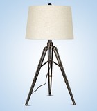 美式工业铁艺台灯 铸铁做旧三脚桌灯 欧式简约麻布罩软装灯具