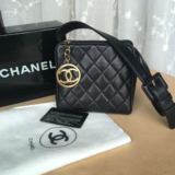 （9年店庆）二手正品Chanel vintage黑色羊皮菱形格腰包