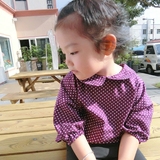 奶油cream婴幼儿童女童宝宝紫色波点上衣娃娃领衬衫衬衣T恤五分袖