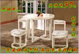 白色实木餐桌圆桌小户型咖啡桌地中海田园桌椅组合创意韩式休闲桌