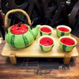 创意可爱手绘水果茶具西瓜苹果花果茶具日式陶瓷器礼物功夫茶壶套