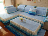 定做纯色布艺沙发垫坐垫子蓝色沙发巾套罩全棉防滑定做蓝色冬季天