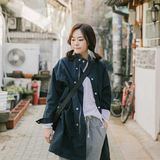 韩国代购定制2016秋冬风衣中长款拉链单排扣纯色女装学生外套潮