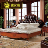 索伦森高端欧式全实木床美式双人床1.8米大床婚床头层牛皮真皮床