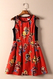 春装新款QS女装超美正品撤柜剪标红色花朵加厚打底连衣裙