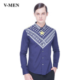 vmen威曼男装2015新款欧美休闲印花长袖衬衫男士衬衣青年时尚衬衫