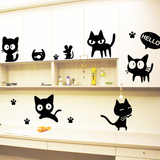 可移除墙贴 喵咪 创意客厅卧室玻璃墙壁贴纸卡通动物黑猫咪贴画