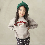 2015新款韩版女童加绒套头卫衣秋冬款儿童加厚字母保暖上衣外套