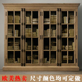 法式复古四门实木书柜天地锁橡木书橱多功能简易大型两门玻璃书架