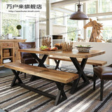 原木创意书桌实木铁艺餐桌椅组合 田园复古纯实木简约办公桌特价