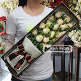 特价！南京同城鲜花束速递鲜花礼盒花束19朵香槟红玫瑰花送花生日