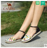 Camel/骆驼女鞋 正品 花牛皮圆头羊皮腕带柳丁平跟单鞋A61136639