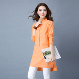 秋装韩版纯色立领衬衫中长款女长袖A型学院风连衣裙修身显瘦学生