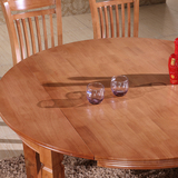 东城家居 橡木实木旋转餐桌可伸缩圆桌饭桌1.35米1.5米红色柚木色