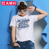 AMH男装韩版2016夏装新款潮圆领几何印花修身短袖T恤男QZ5084賽