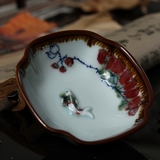 陶瓷功夫茶杯整套茶具 手绘青花瓷茶盏礼盒装 釉里红点彩鲤鱼茶盏