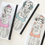 韩国正品afrocat超萌英伦娃娃可爱透明笔袋 防水洗漱袋牙具收纳包