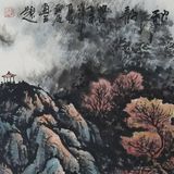黄庭真迹中国书字画作品六尺对开手绘山水画办公室装饰画1699
