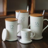 马克杯定制数字杯星巴克杯子咖啡杯带盖创意情侣牛奶骨瓷办公水杯