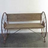 百福工业风实木车轮椅美式铁艺休闲椅复古做旧长椅实木椅公园椅