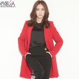 西装女人2016秋冬新款女装韩版中长款气质小西装女外套红色修身女
