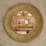 2016上新欧式镜复古金色圆形浴室镜羽毛造型装饰镜壁挂卫浴盆镜子